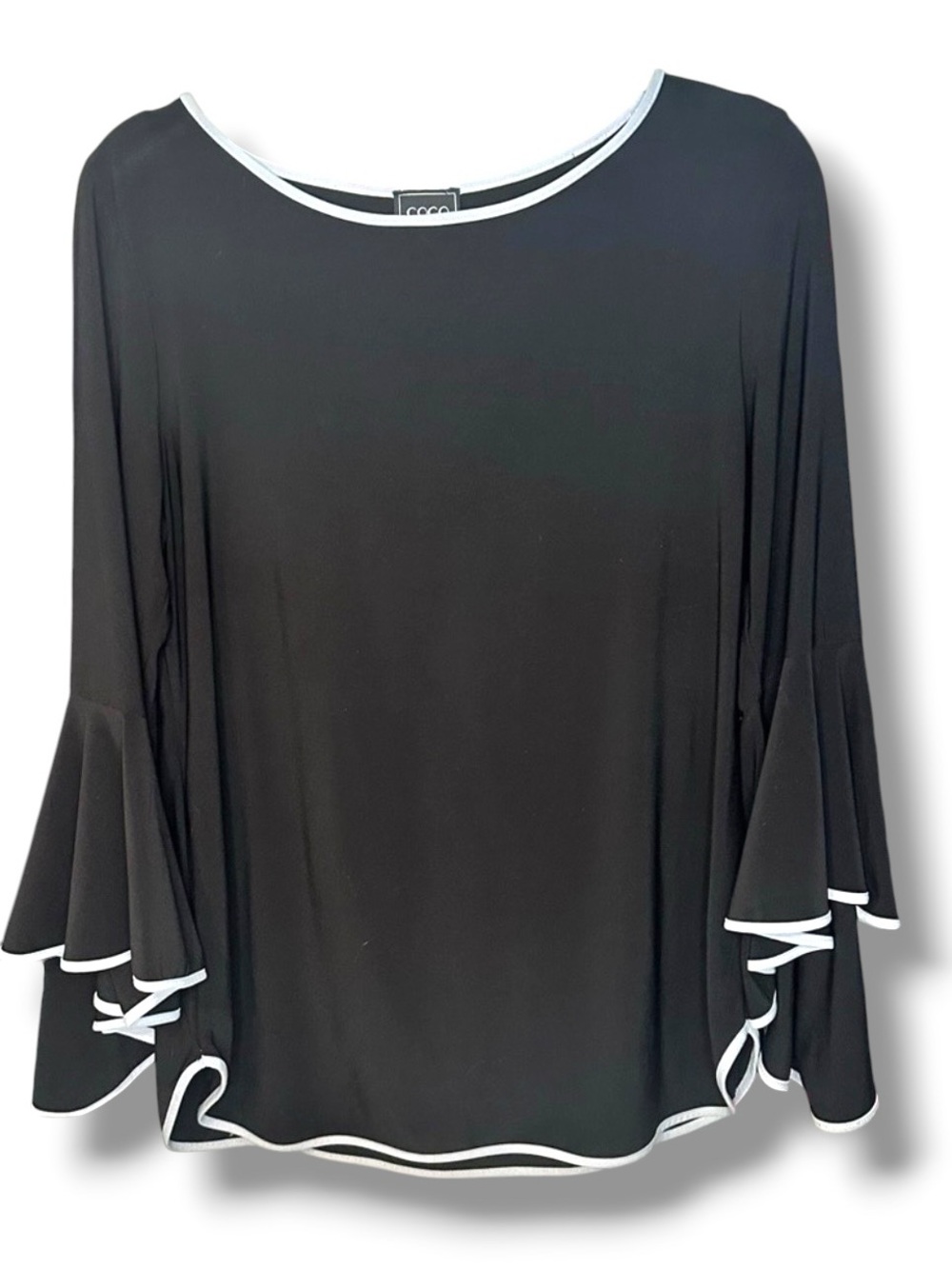 Coco Bianco Bell-Sleeve Pullover Tunic Top SZ L WOMEN SLEEK BLACK SPECTATOR